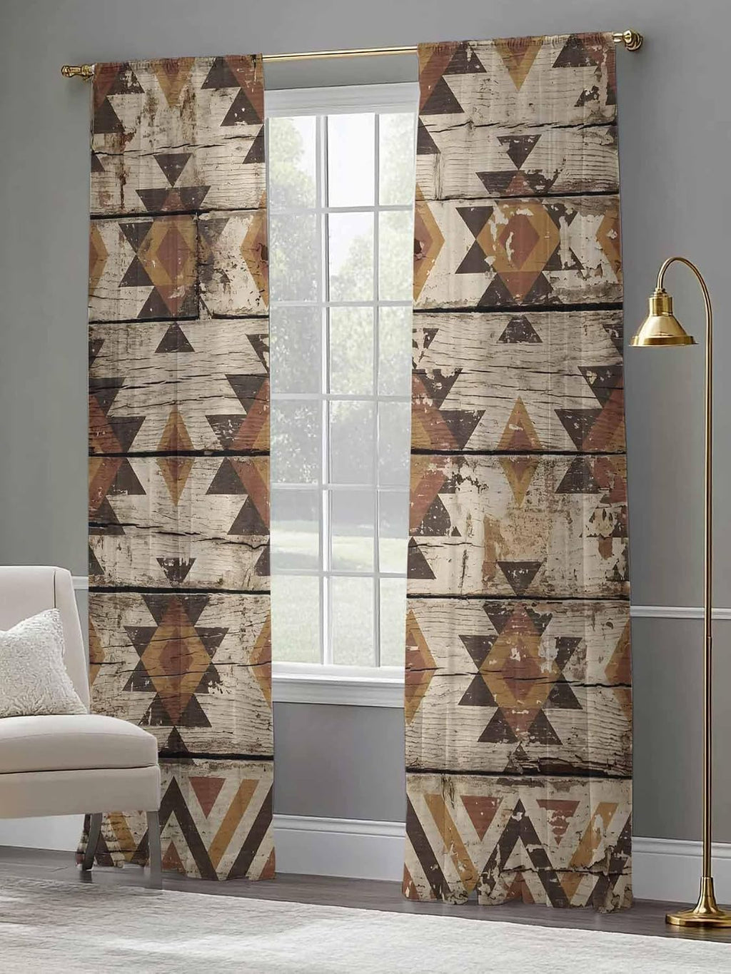 Diamond Tribal Sheer Curtains, Set of Two
