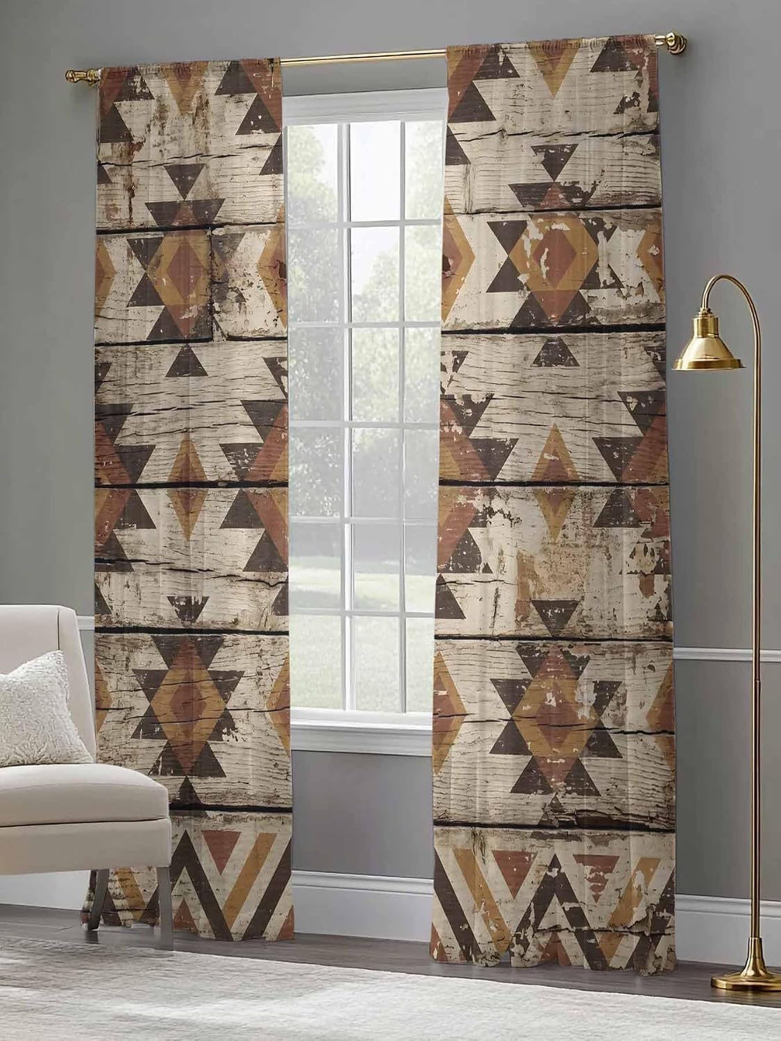 Diamond Tribal Sheer Curtains, Set of Two