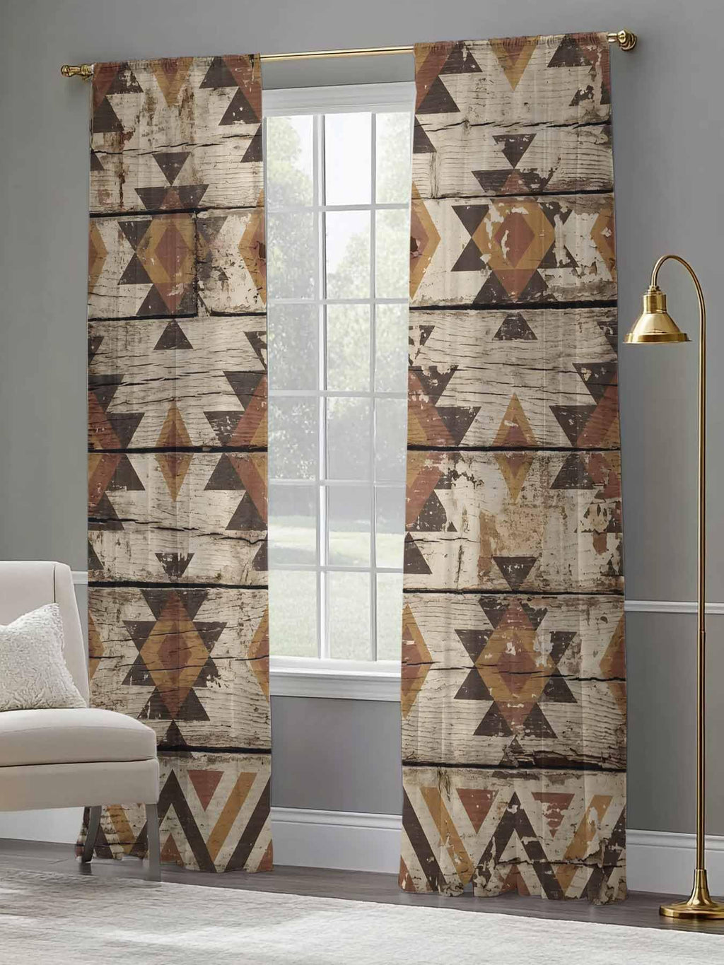 Diamond Tribal Sheer Curtains, Set of Two