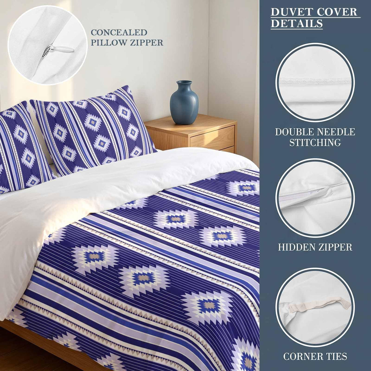 3 Pieces Duvet Cover Queen Bedding Sets Western Ethnic Brown Geometric Luxury Soft
