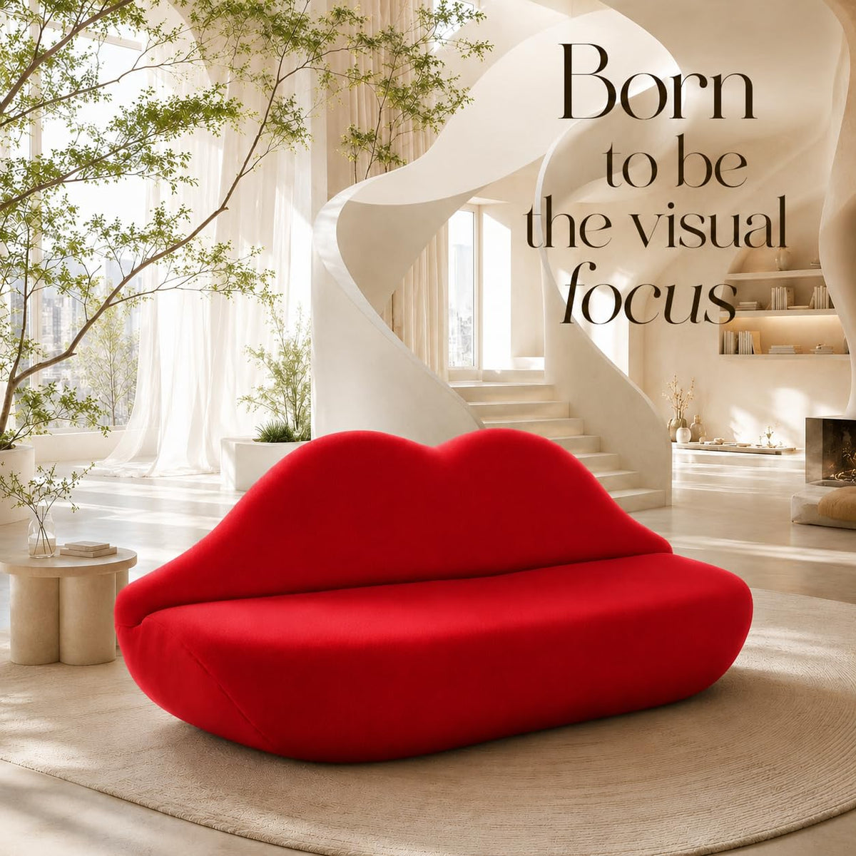 Lip-Shaped Sculptural Sofa, Modern Artistic Statement Couch, Unique Curved Accent Seating for Home and Commercial Spaces.(White，78.74inches)