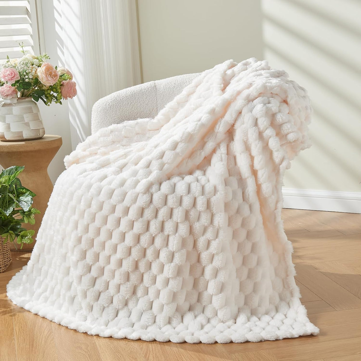 Ribbed Fleece Throw Blanket