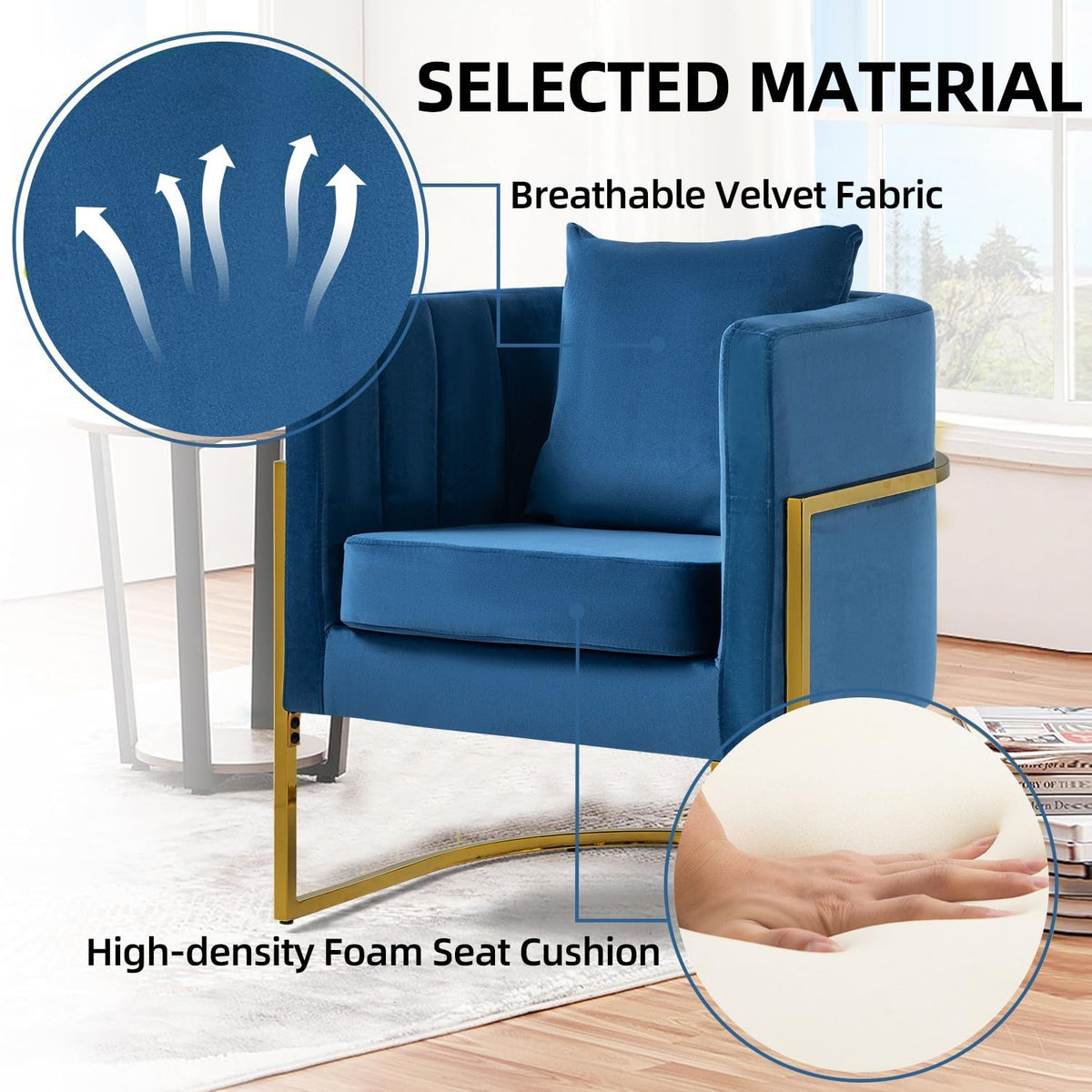 Velvet Barrel Accent Chair with Pillow