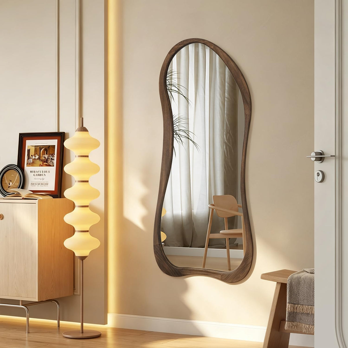 Irregular Wood-Framed Full-Length Mirror