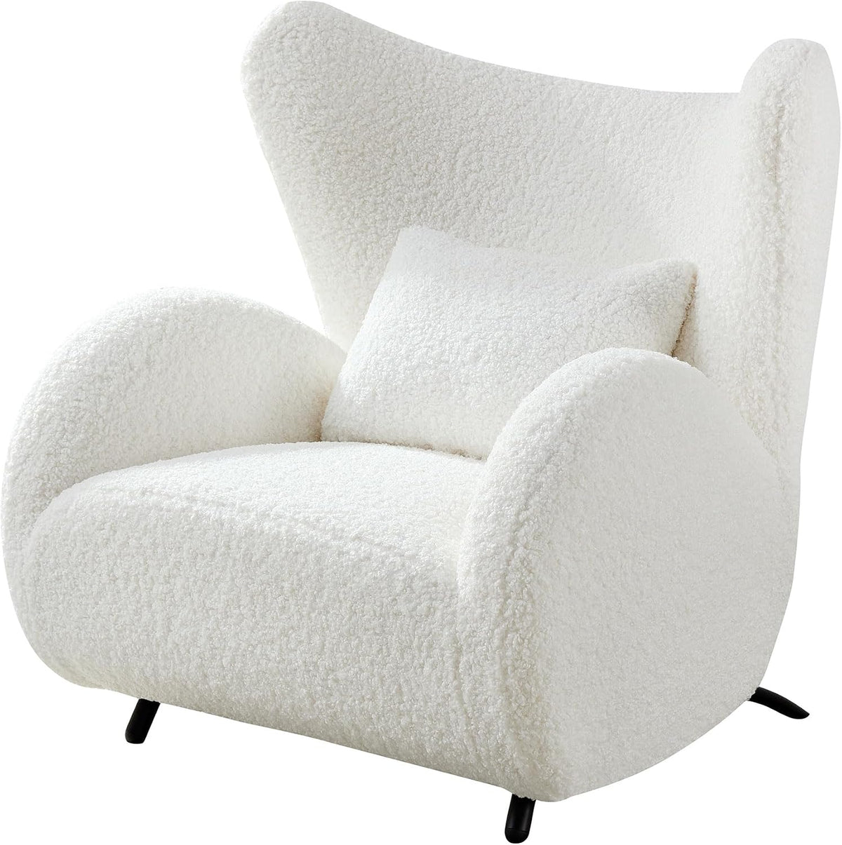 Oversized Boucle Accent Chair, Cream White Sherpa Wingback Chair