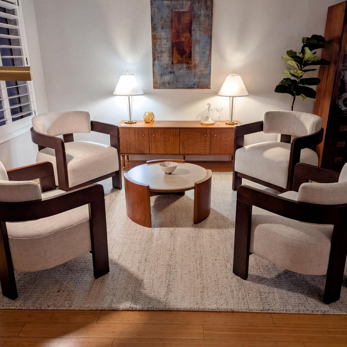 Beige Linen Accent Chairs Set of 2, Upholstered Barrel Living room Chairs