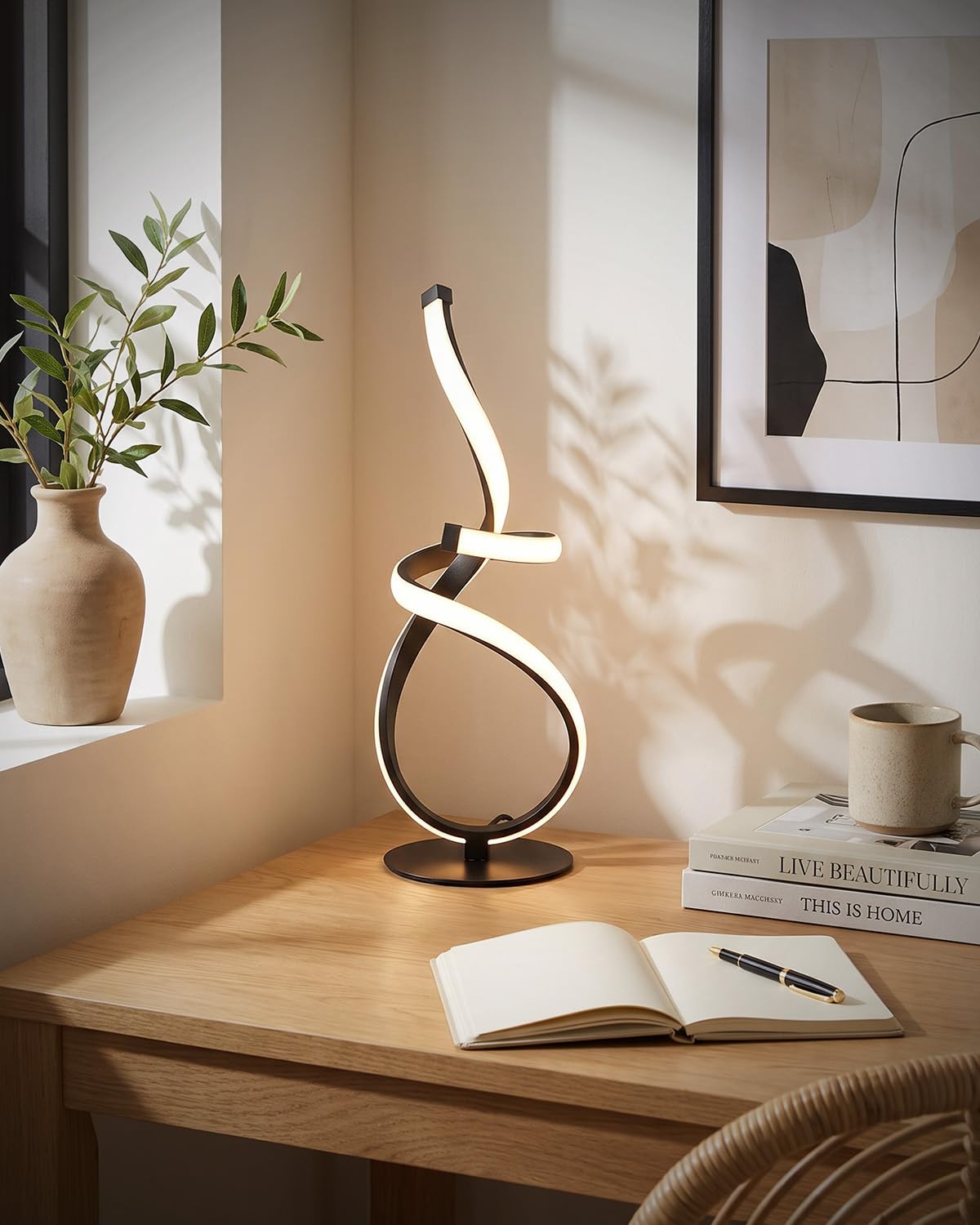 Gold Cool Table Lamps Set of 2, Modern LED Spiral Desk Lights