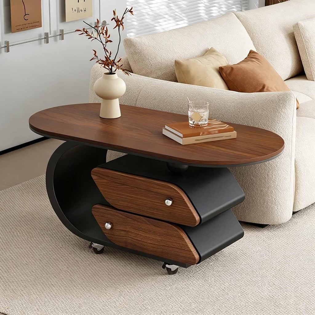 Rolling Wood-Top Storage Side Table