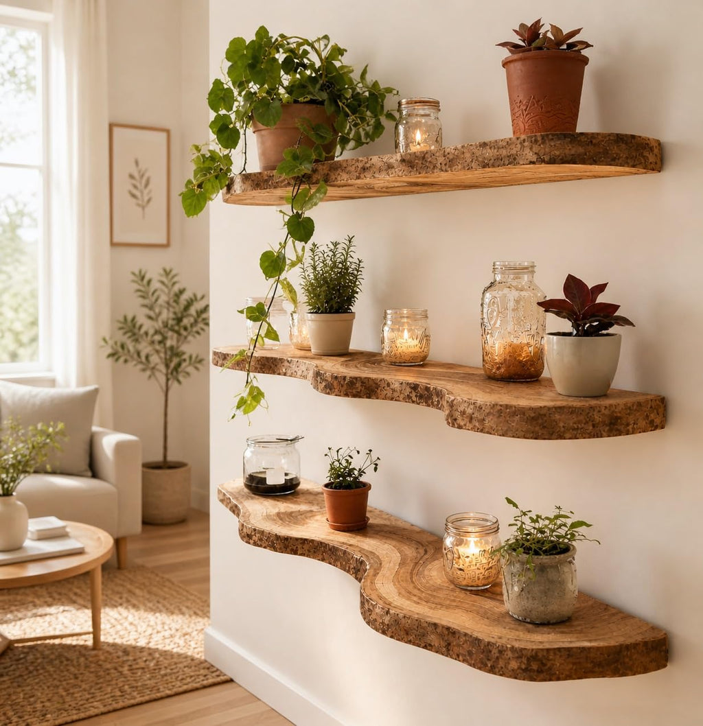 Solid Wood Live-Edge Corner Shelf