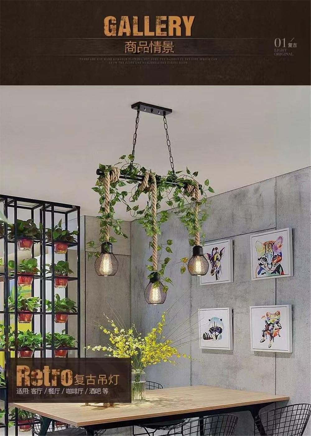 American Pastoral Restaurant Pendant Light LED Retro Creativity Hemp Rope Music