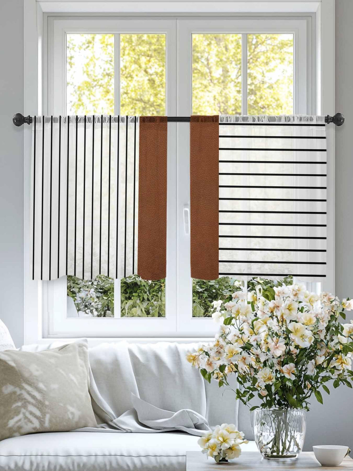 Brown Tribal Sheer Curtains, Set of Two