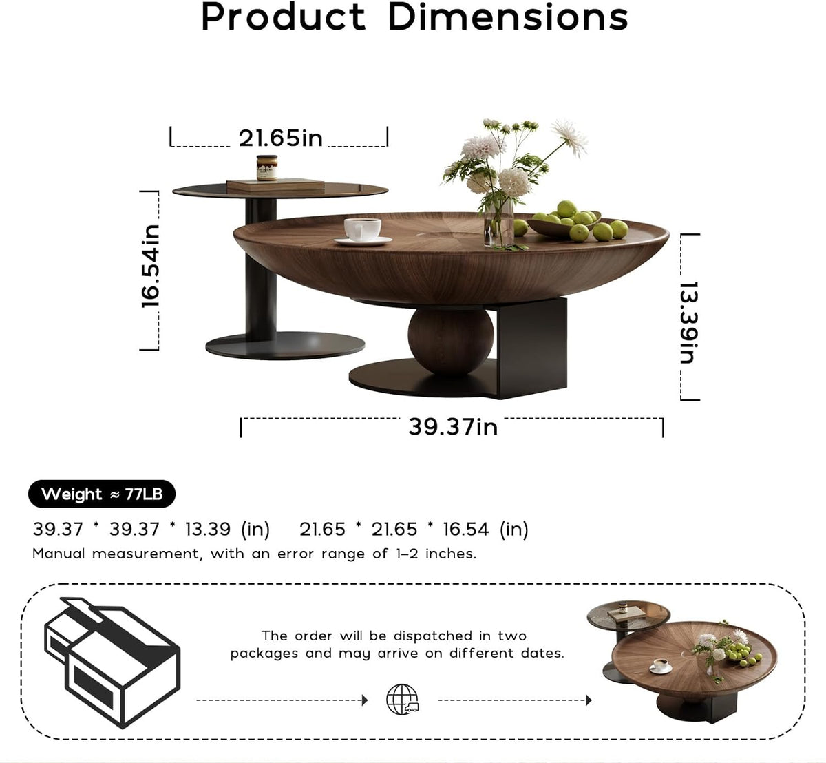 Walnut Nesting Coffee Table Set with Glass Side Table