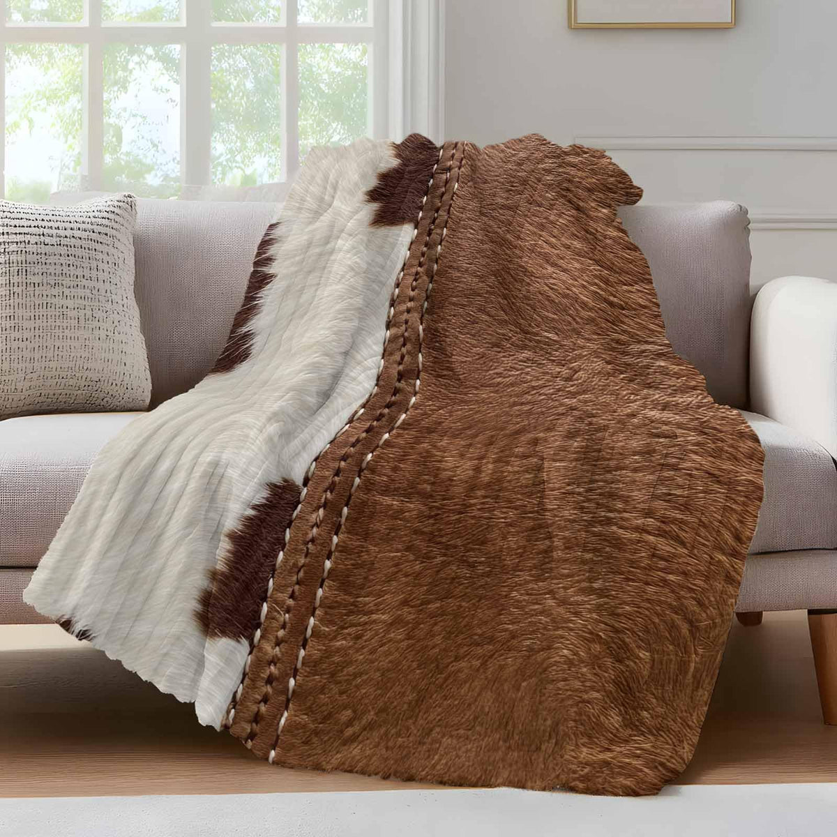 Western Cow-Print Flannel Throw Blanket