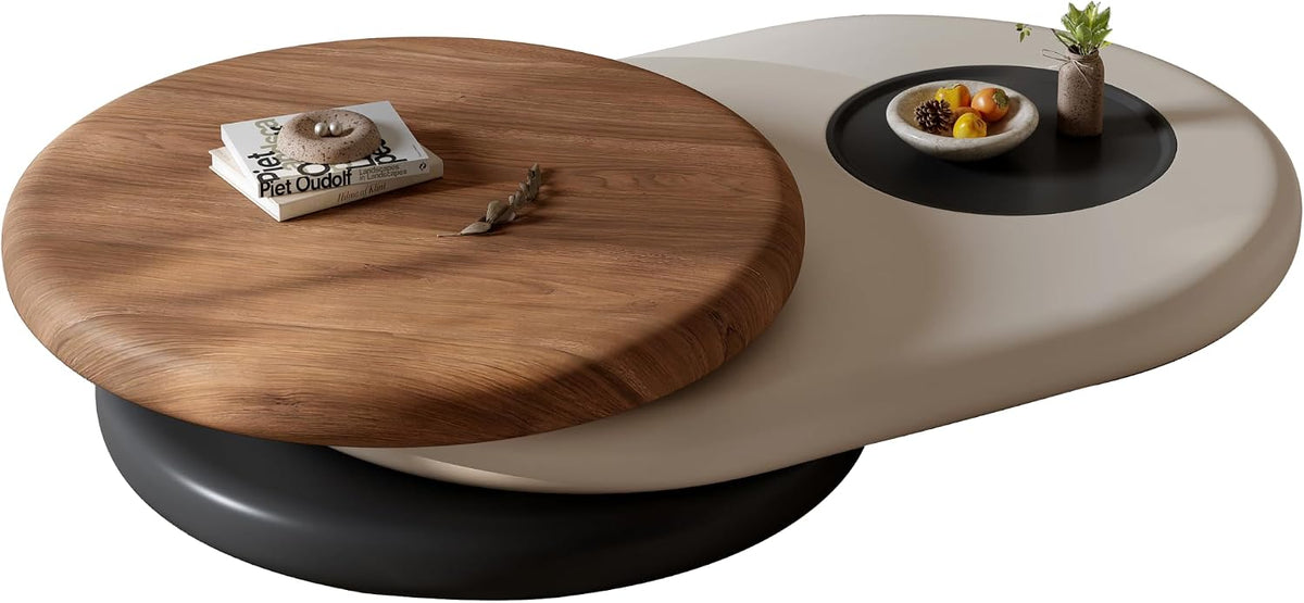 3‑Color Modern Coffee Table for Living Room, Rotating Walnut Veneer Tray