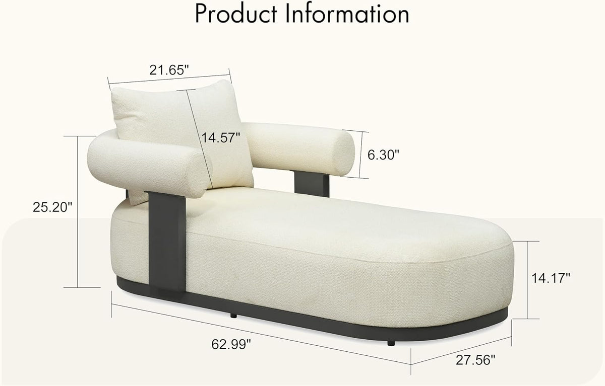 PURPLE LEAF Chaise Lounge 2 Pieces with Cushion and Pillow, Armrest, White