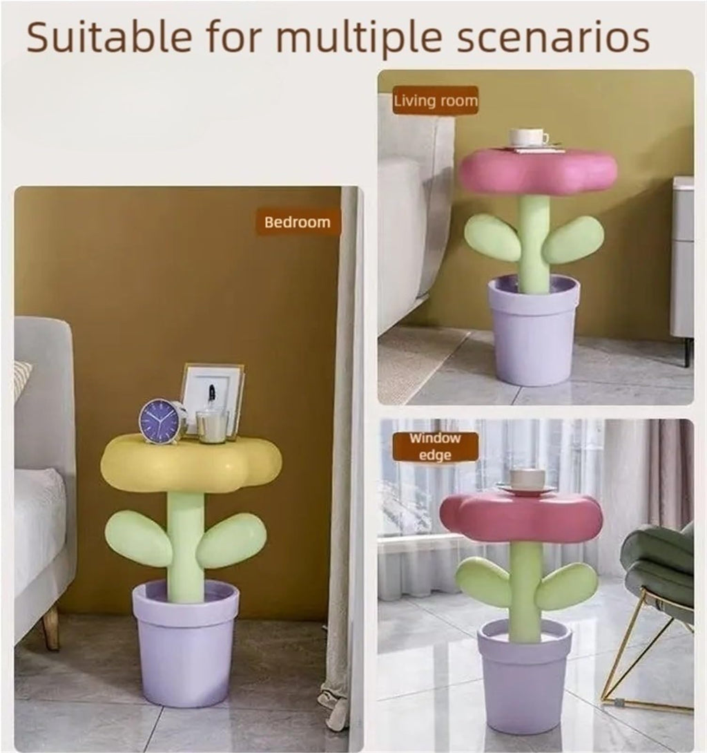 Tulip Flower Pot Resin Side Table, Modern Small Coffee Table for Living Room, Sofa End Table for Bedroom, Balcony Decor Furniture(Yellow)