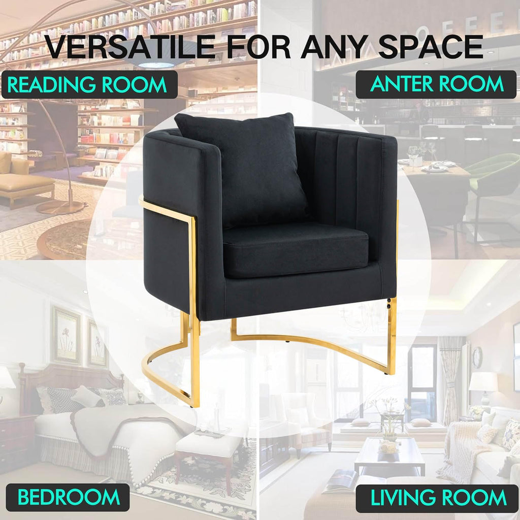 Velvet Barrel Accent Chair with Pillow