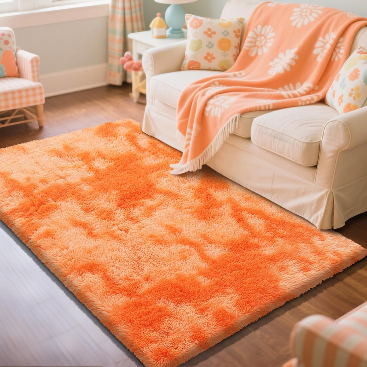 Mottled Beige 9x12 Area Rugs for Living Room, Fluffy Shag Rug Large Carpet