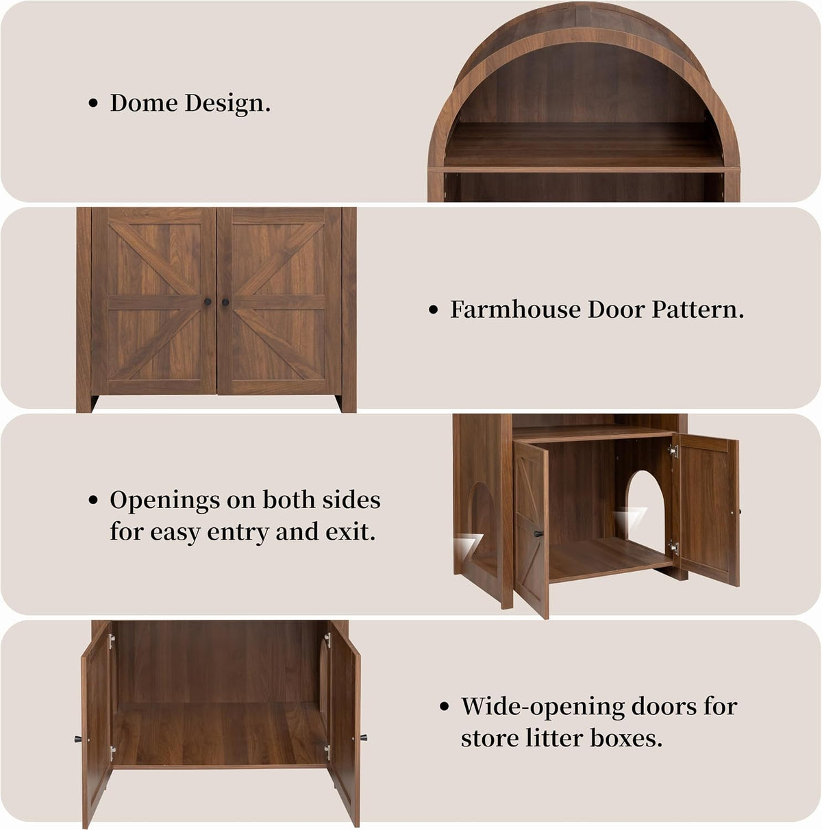 Cat Litter Box Enclosure Furniture with Doors and 2 Open Cubby Large Hidden Litter Box Cabinet Modern Wood Cat Washroom Pet House for Living Room Bedroom Entryway Hallway