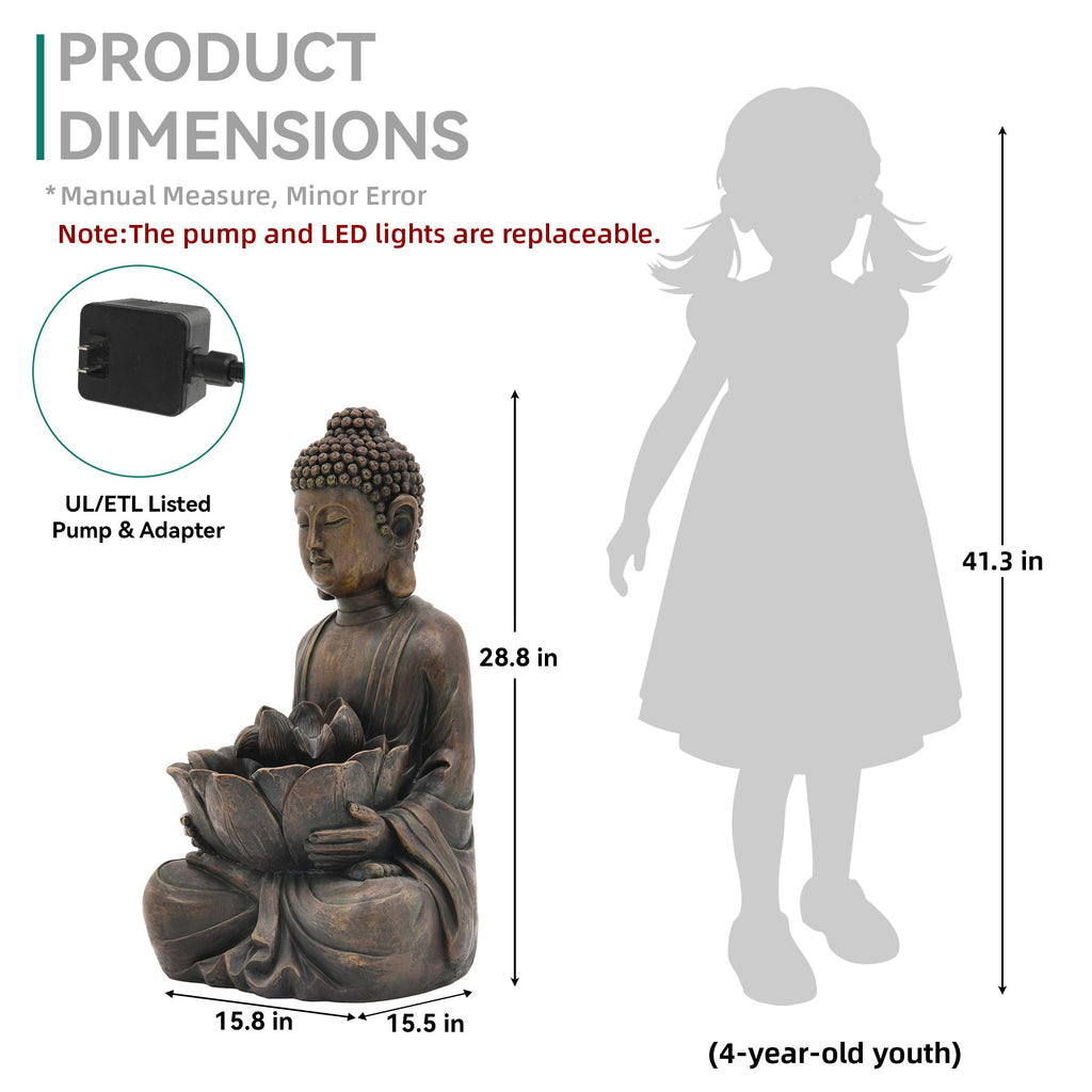 23" H Tiki Statue Outdoor Water Fountain with LED Lights