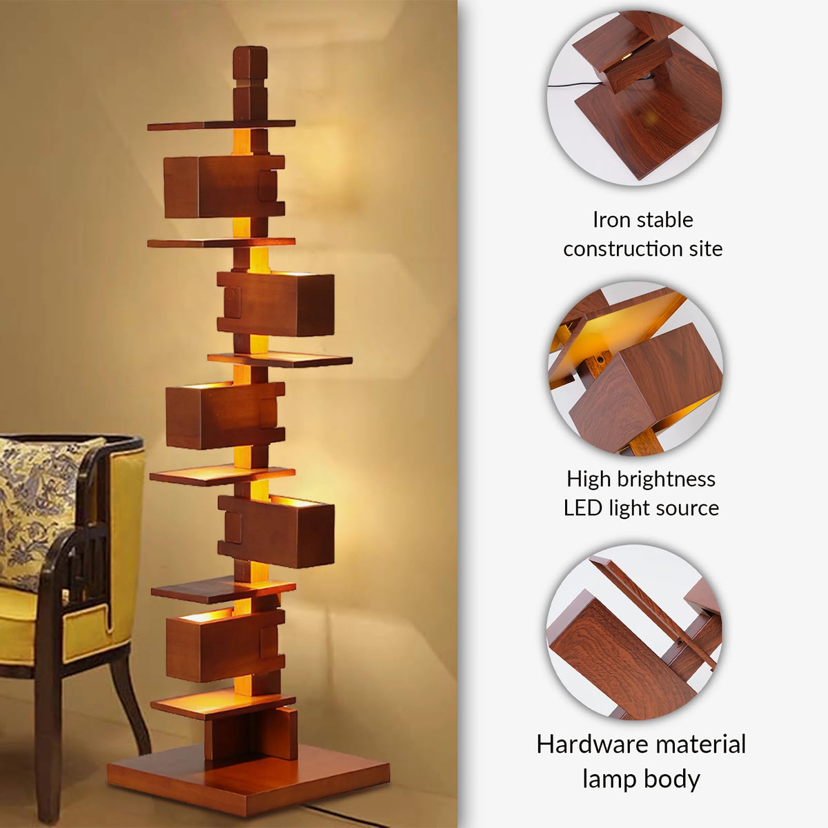 Walnut Floor Lamp with Display Shelves