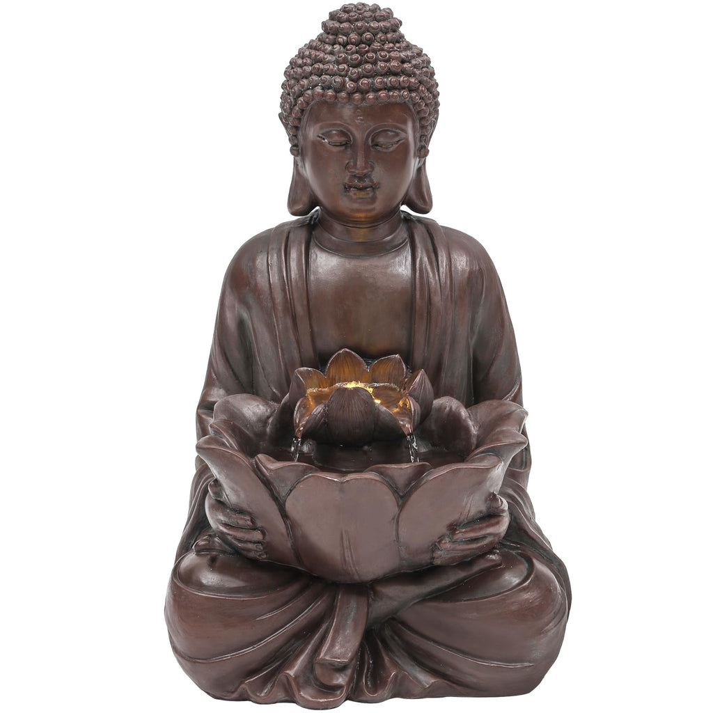 23" H Tiki Statue Outdoor Water Fountain with LED Lights