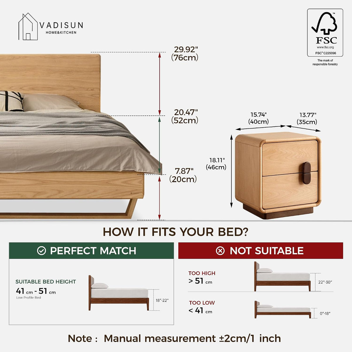 Solid Wood Two-Drawer Nightstand