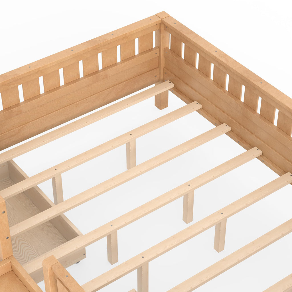 Montessori Bed with Stairs, Bookshelf & Storage Drawers