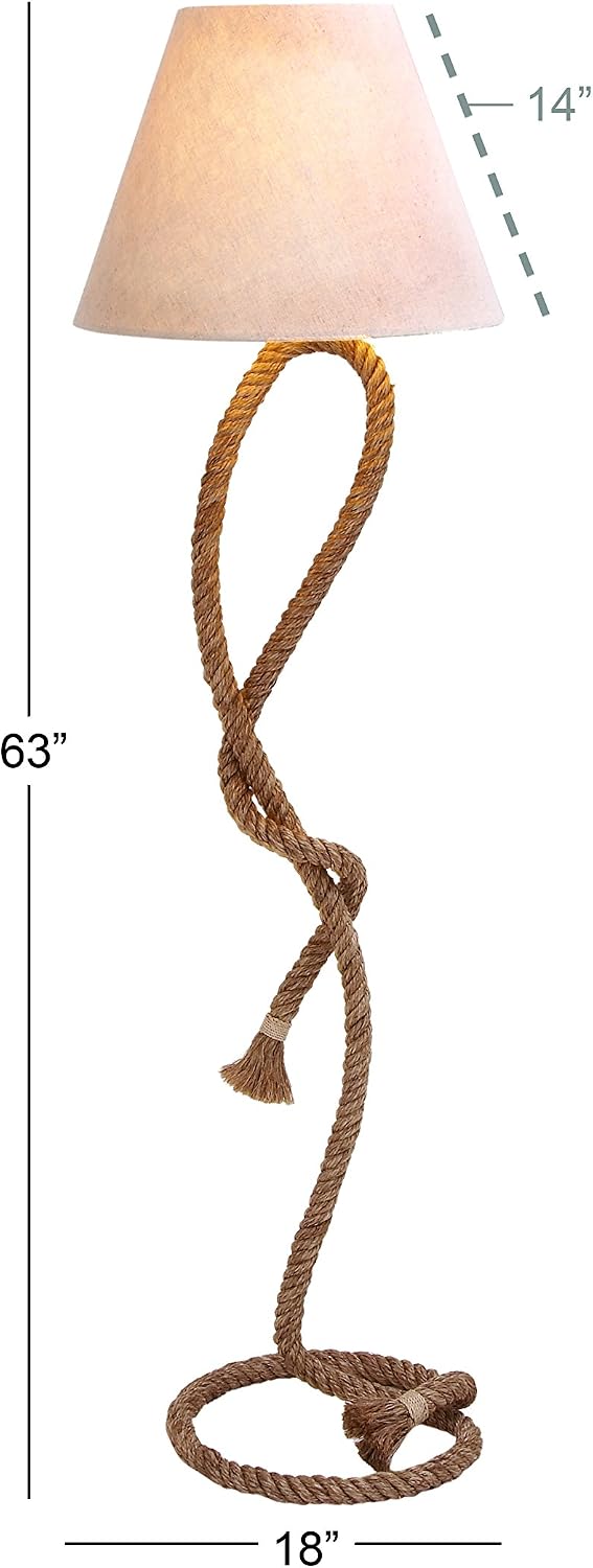 Deco 79 Jute Rope Room Floor Lamp Twisted Rope Standing Tall Lamp with Cream Linen