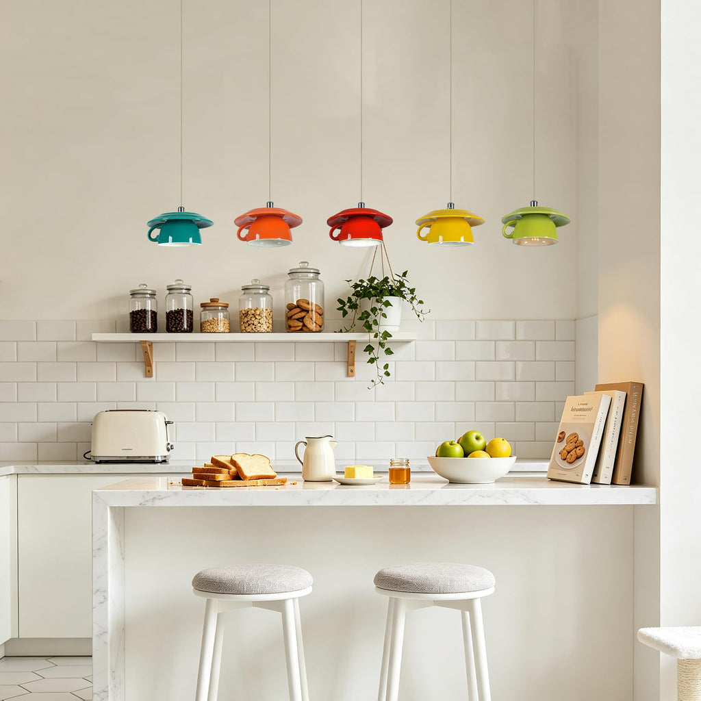 Pendant Light Fixtures Ceramic Coffee Cup Shape Lampshade Pendant Lighting for Kitchen Island 5.7in Modern Ceiling Hanging Lights Nordic Island Light for Counter, Bar, Hallway
