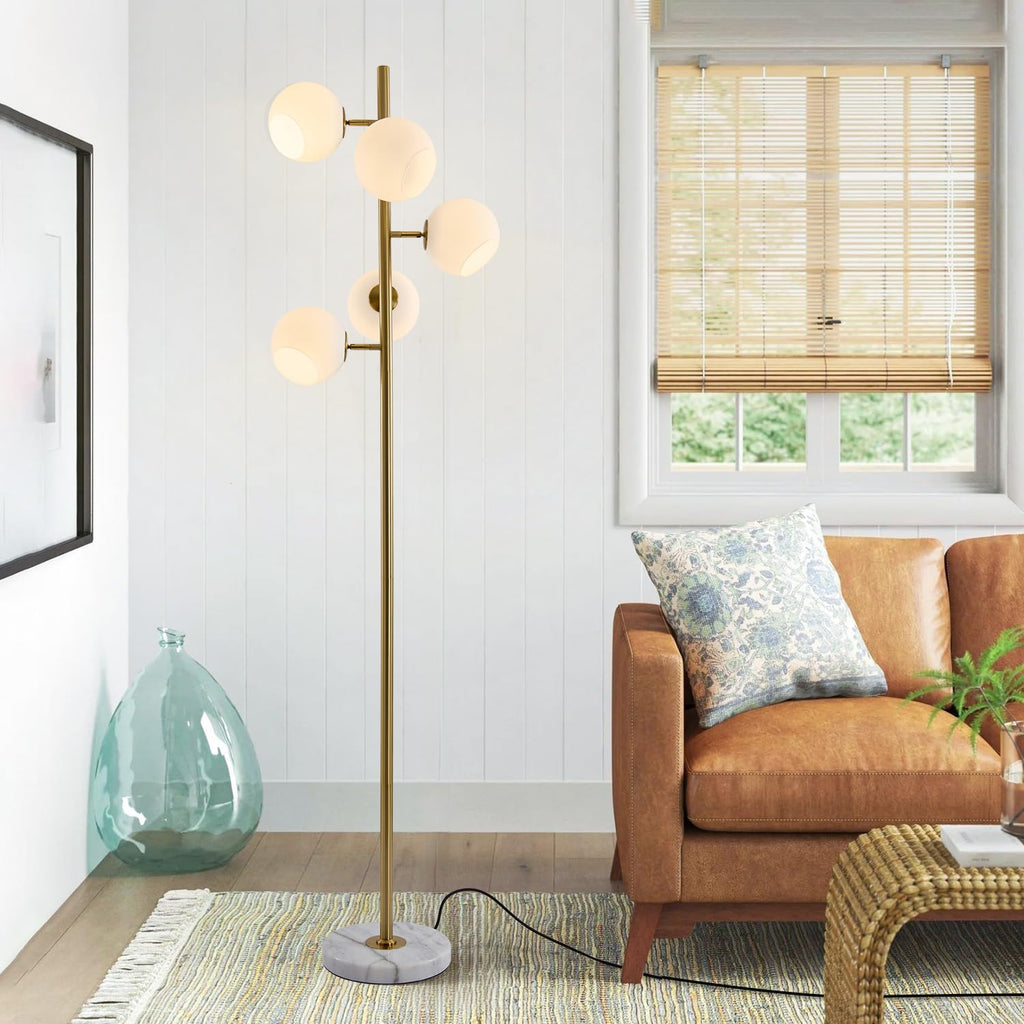 BOKT Gold 5-Light 67'' Tall Floor Lamp Smoked Glass Globes Standing Lamp