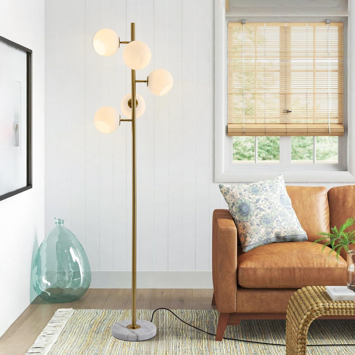 BOKT Gold 5-Light 67'' Tall Floor Lamp Smoked Glass Globes Standing Lamp