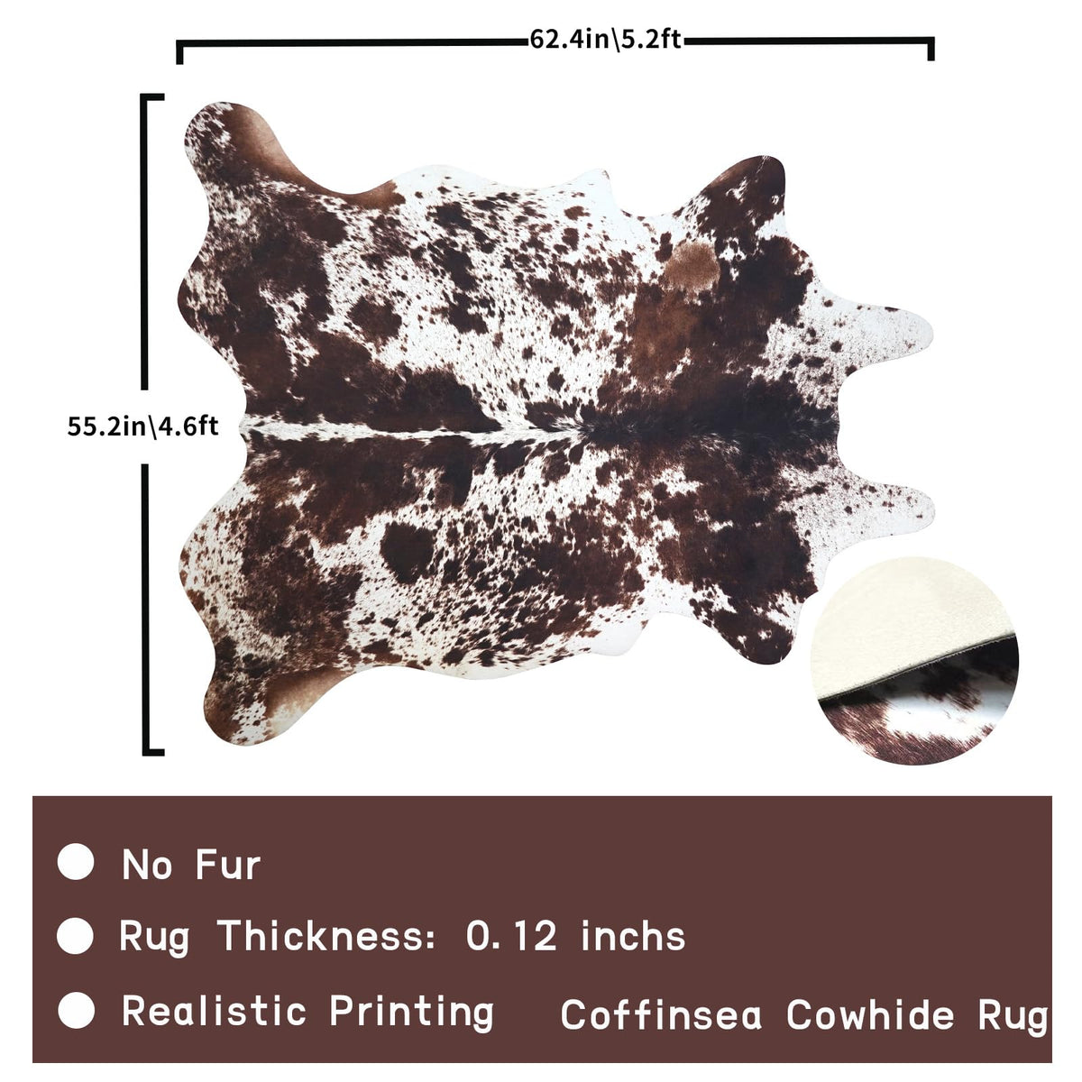 Faux Cowhide Rug 4.6x5.2 ft Cow Hide Faux Cowhide for Living Room Bedroom Dining