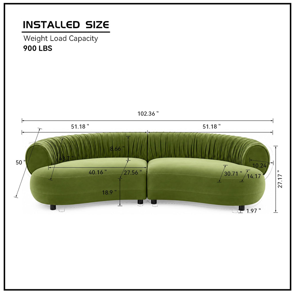 102.36" Curved Sectional Sofa, Gray Velvet 4-Seat Couch