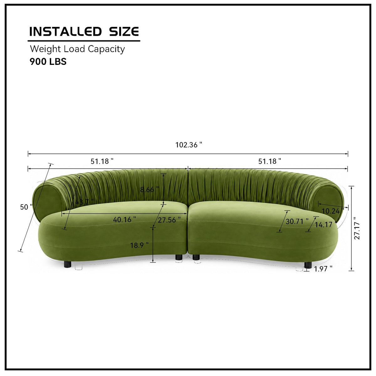 102.36" Curved Sectional Sofa, Gray Velvet 4-Seat Couch