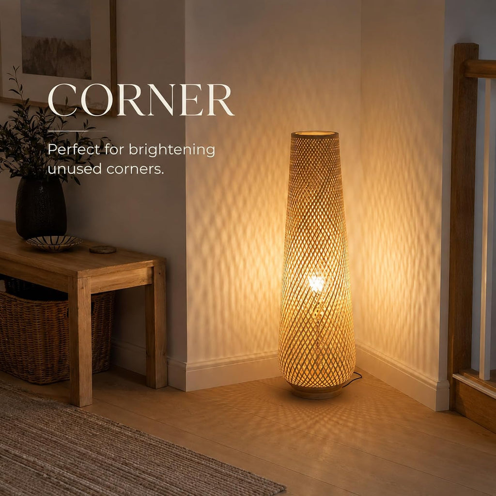 Boho Style Bamboo Woven Floor Lamp for Living Room, 36 in, Cozy Decor