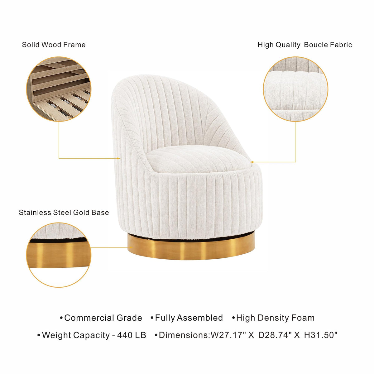 Manhattan Comfort Leela Modern Swivel Accent Chair in Luxurious Boucle Upholstery