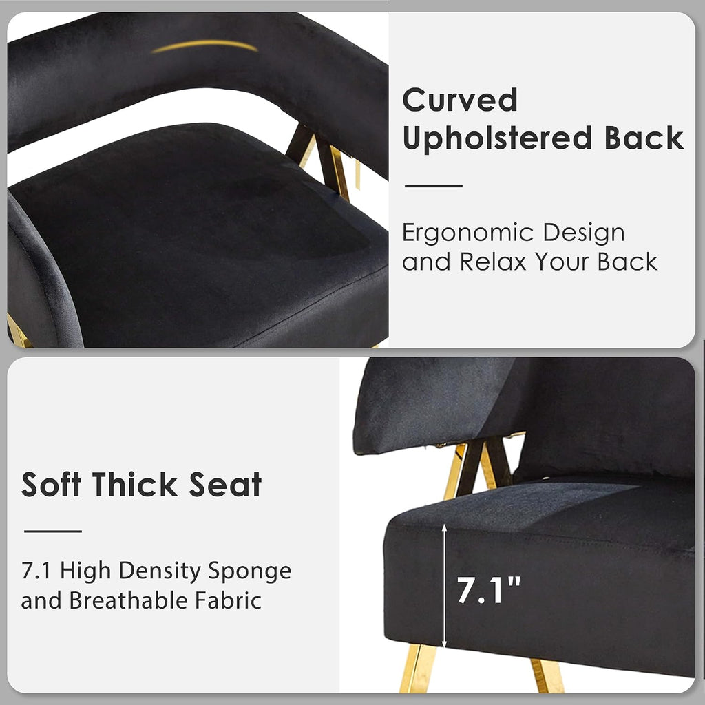 Modern Black Gold Velvet Accent Chairs Set 2, Barrel Armchairs Living Room