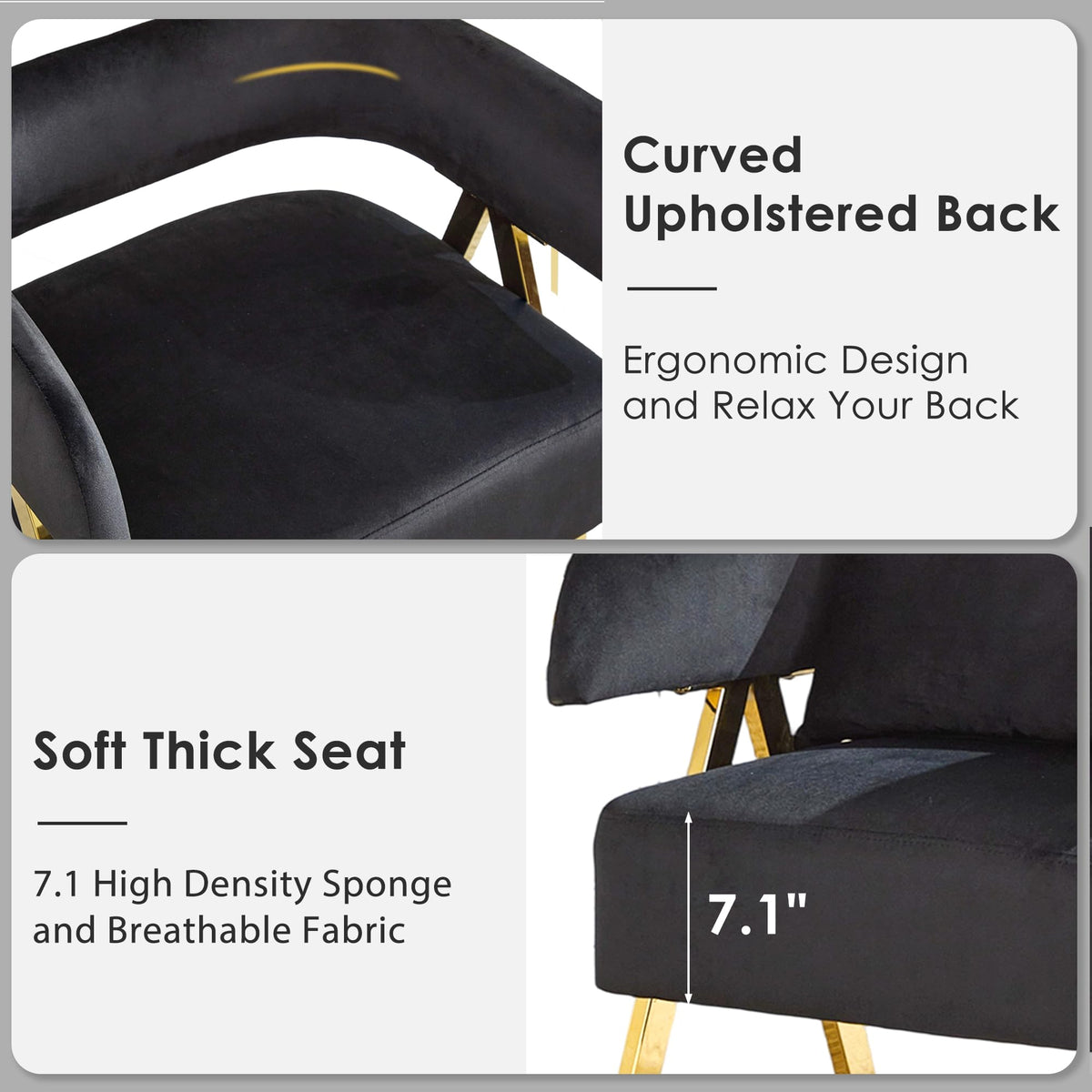 Modern Black Gold Velvet Accent Chairs Set 2, Barrel Armchairs Living Room