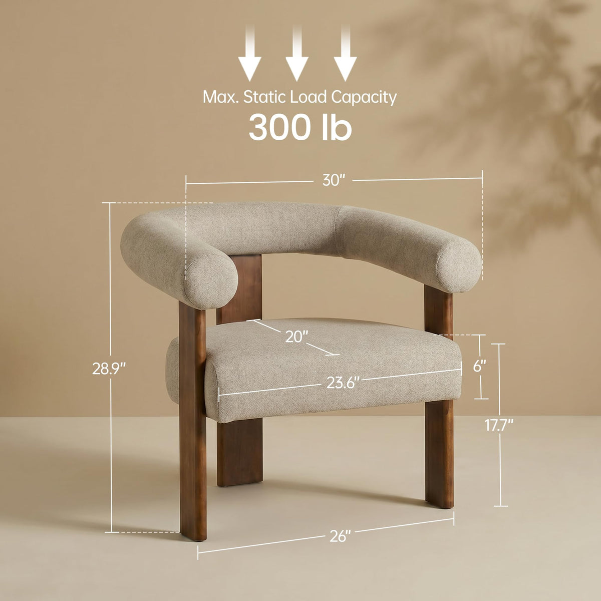 VKNOW Barrel Accent Chairs Set of 2 with Armrests and Rubberwood Legs