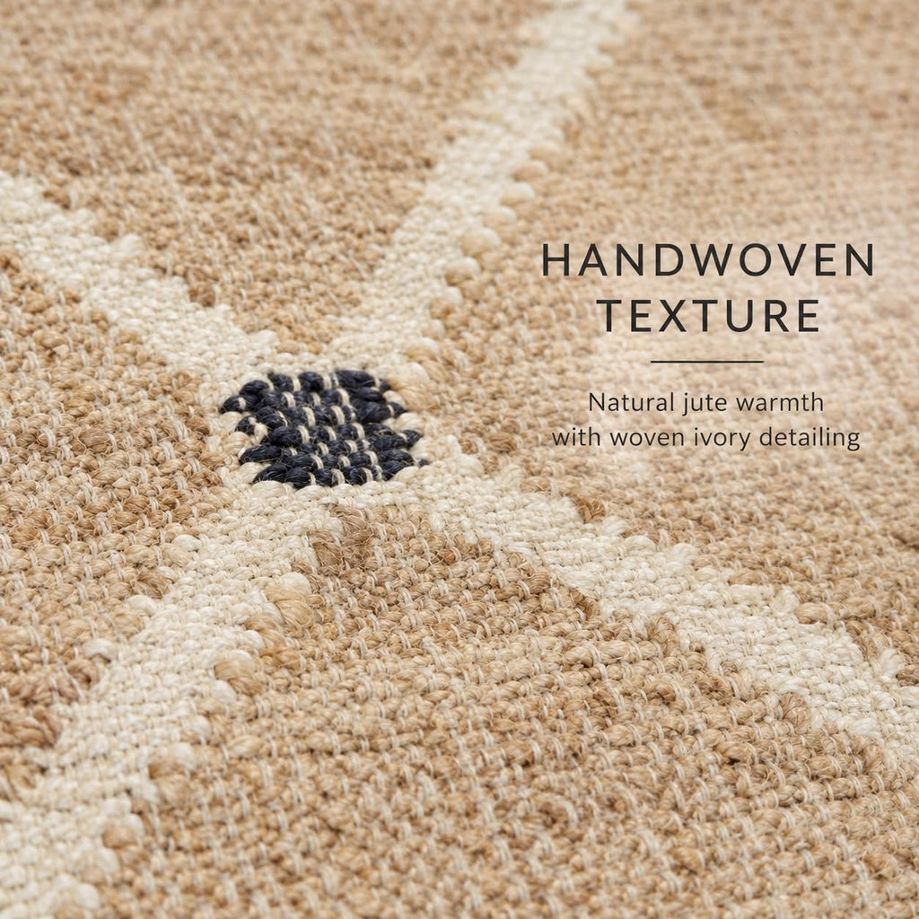 FRELISH DECOR Hand Woven Jute Area Rug 8'x10'- Geometric Design (Natural)
