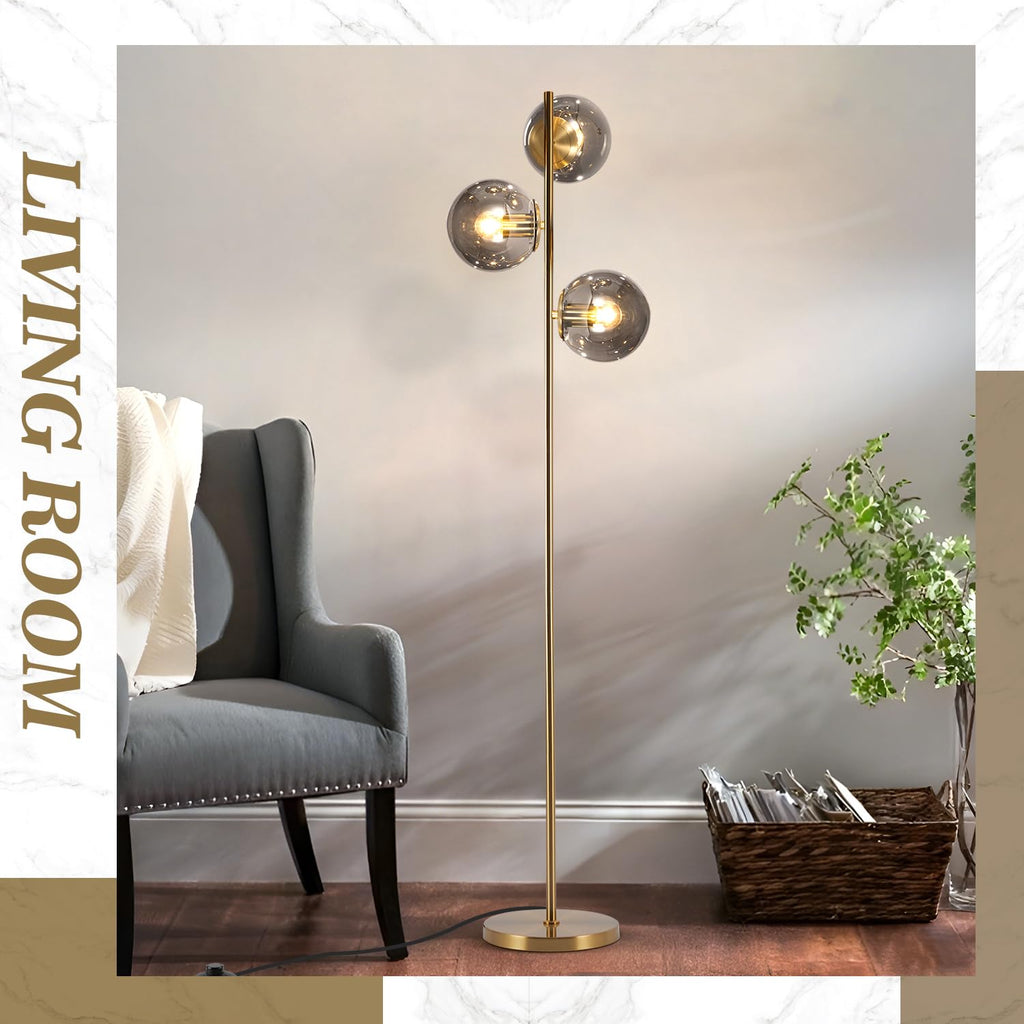 BOKT Gold 5-Light 67'' Tall Floor Lamp Smoked Glass Globes Standing Lamp