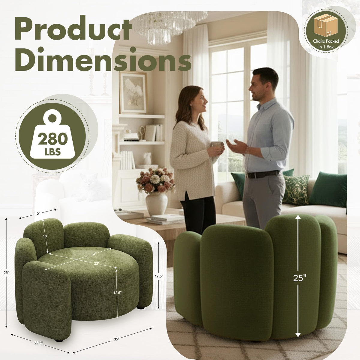Hyfirm Sculptural Barrel Accent Chairs Set of 2, Cream White