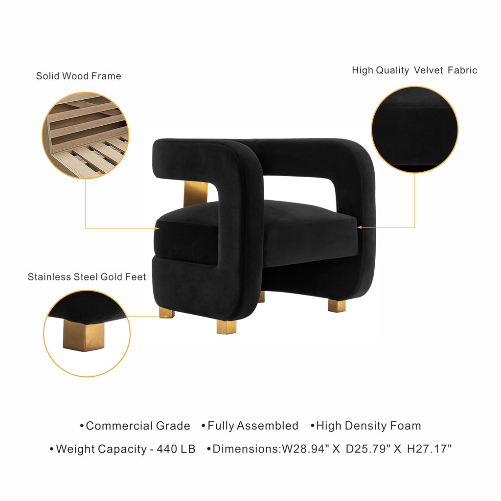 Manhattan Comfort Amirah Modern Velvet Accent Chairs with Geometric Floating Open