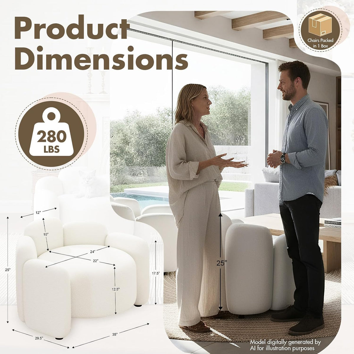 Hyfirm Sculptural Barrel Accent Chairs Set of 2, Cream White