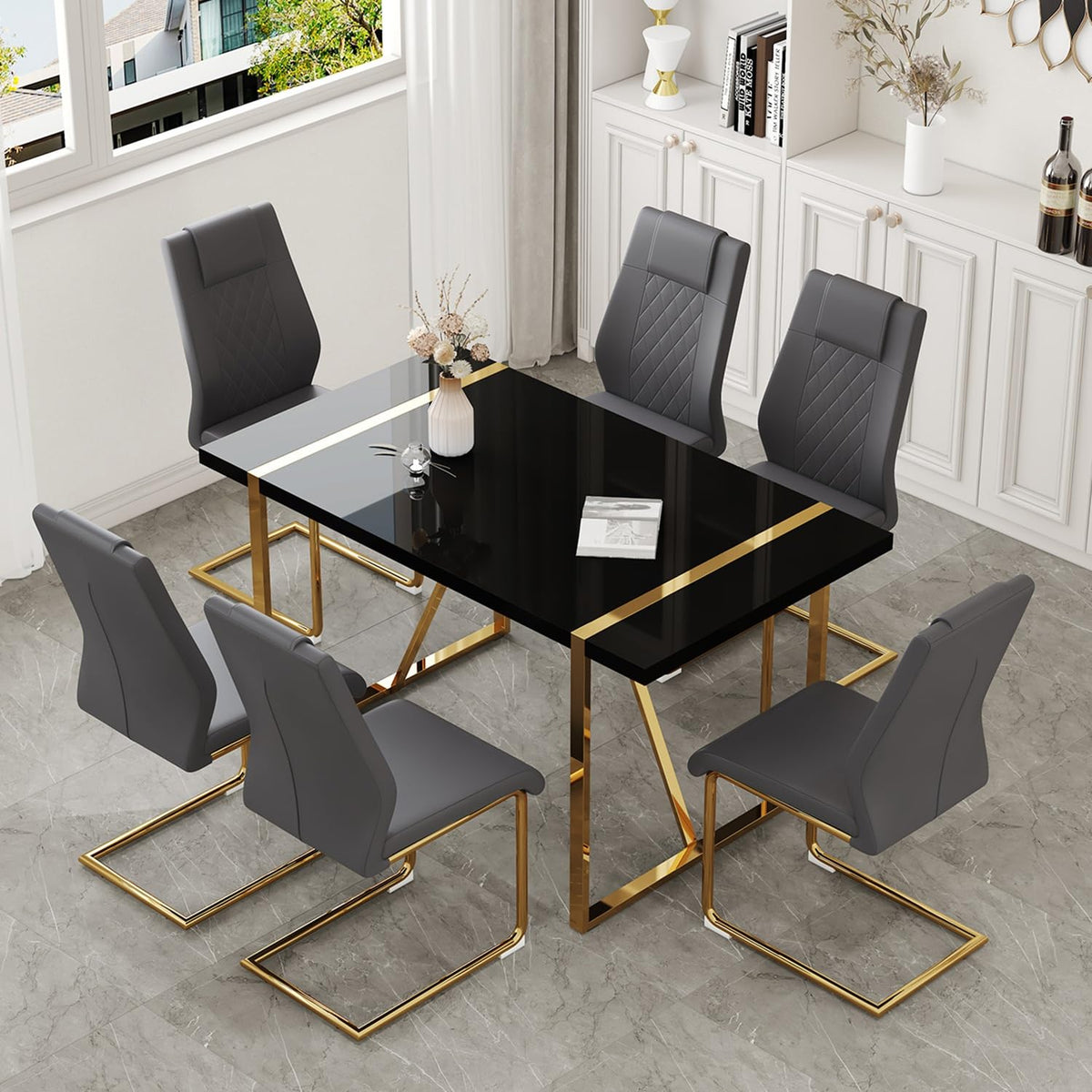 White & Gold Dining Table Set