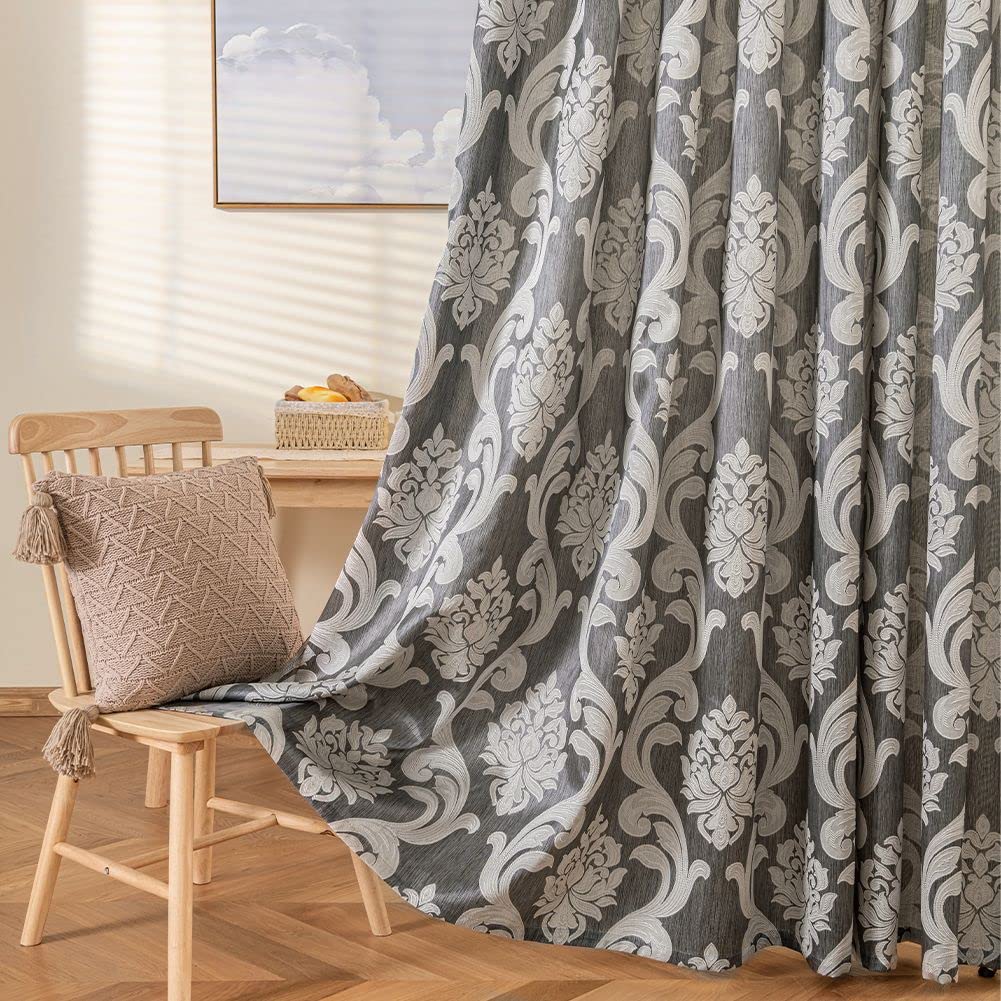 Brown Damask Grommet Curtains, Set of Two