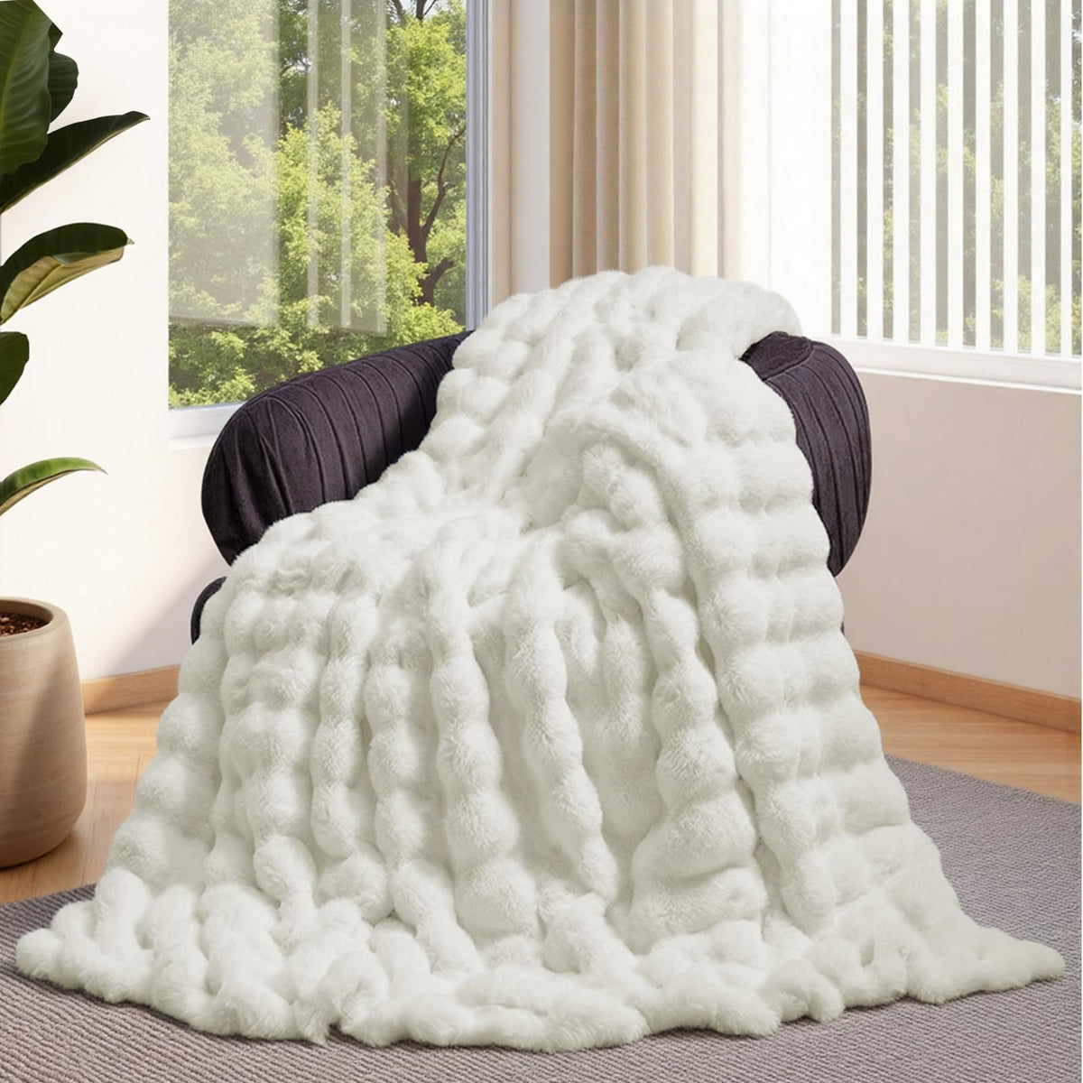 Cow-Print Faux Fur Throw Blanket