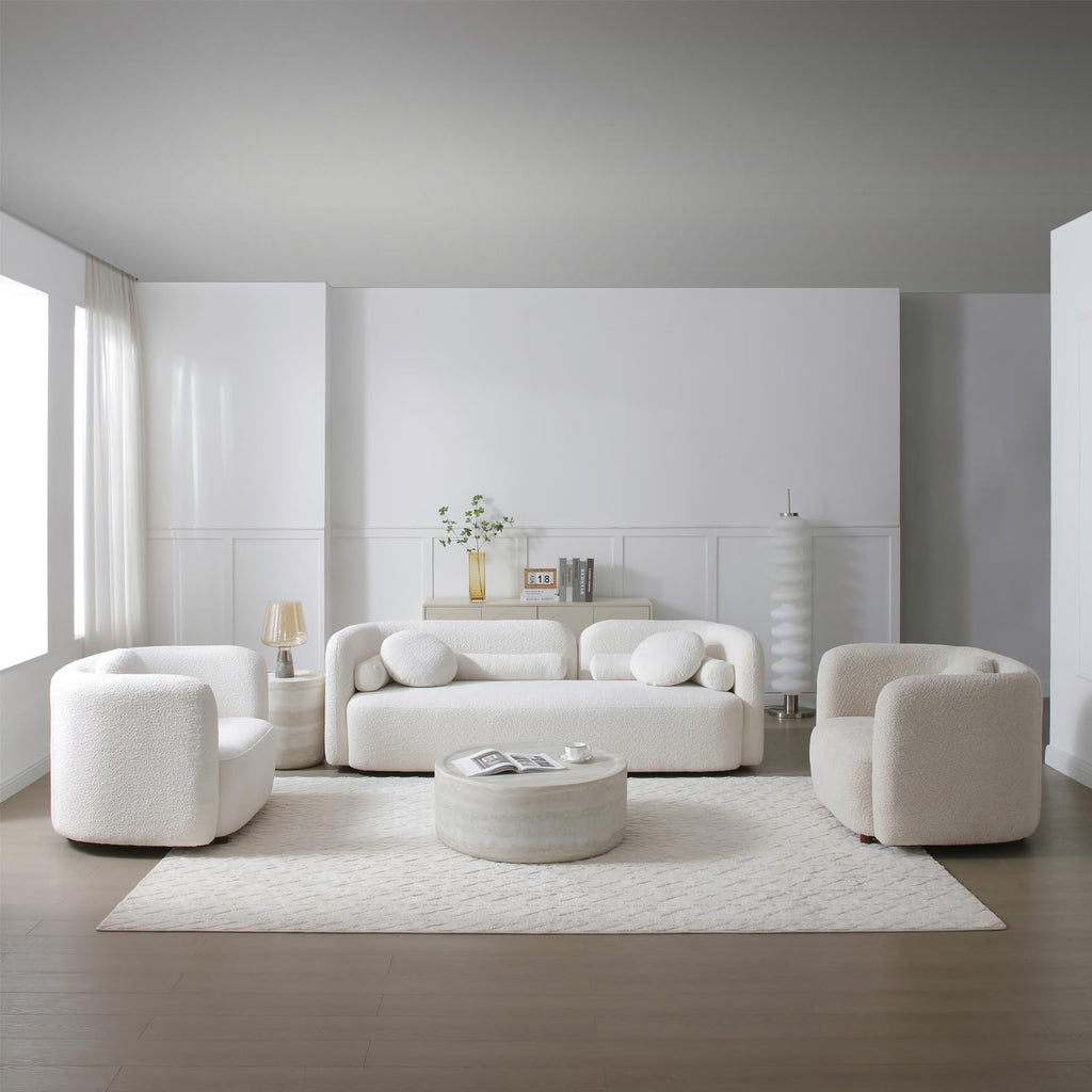 Oversized Boucle Accent Chair, Cream White Sherpa Wingback Chair