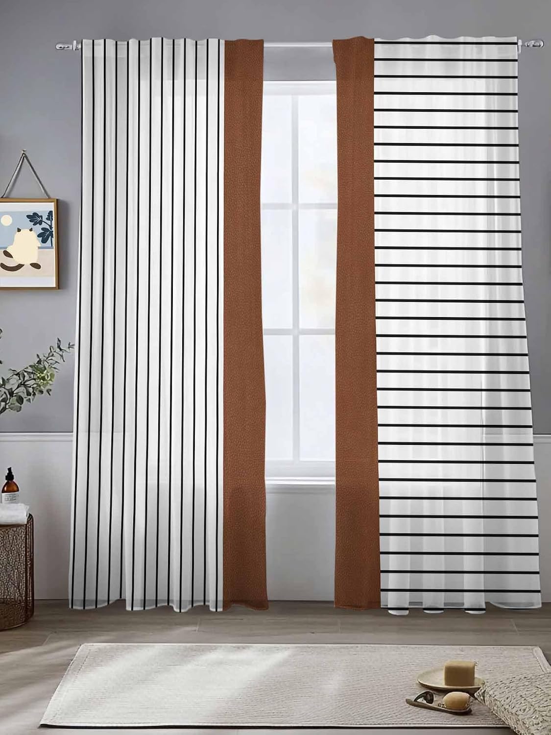 Brown Tribal Sheer Curtains, Set of Two